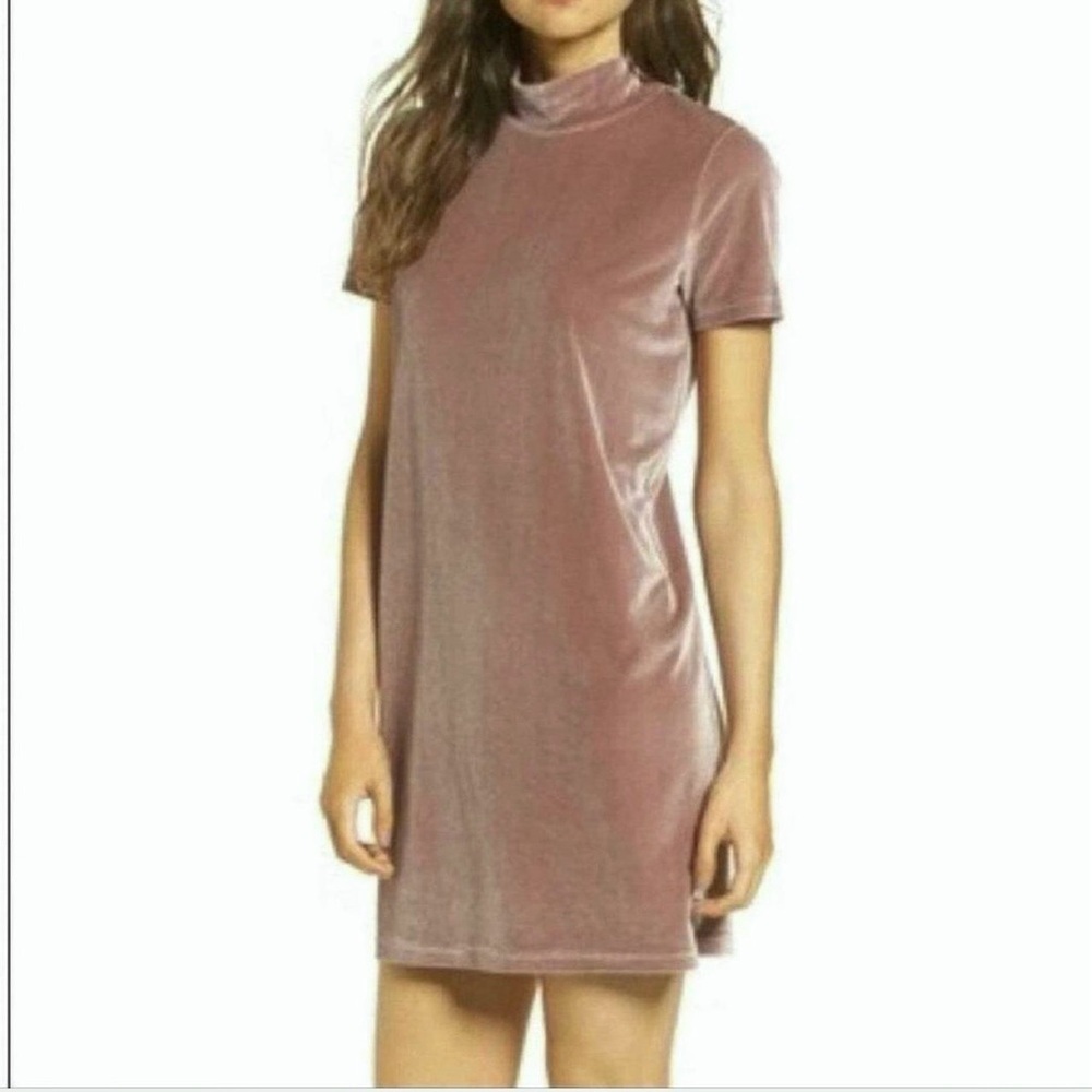 Madewell Velvet Mockneck Mini Shirt Dress M Short Sleeve Mauve Pink Purple Cute